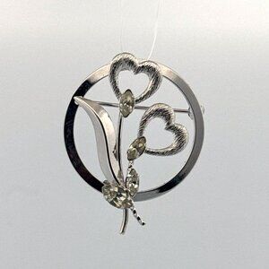 Estate Star-Art Sterling Silver 925 Heart Flower Circle Brooch Pin 4.6g 32mm